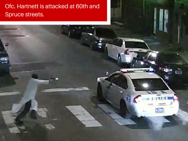 Ofc. Hartnett is attacked at 60th and Spruce streets.
